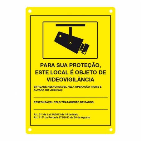 (DEM-281P) PLACA AMARILLA SERIGRAFIA CCTV. IDIOMA PORTUGUES