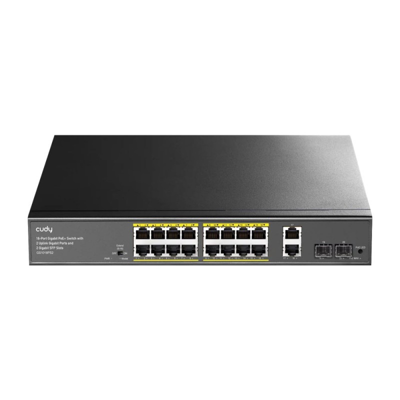 16-Port Gigabit PoE+ Switch with 2 Uplink Gigabit Ports and